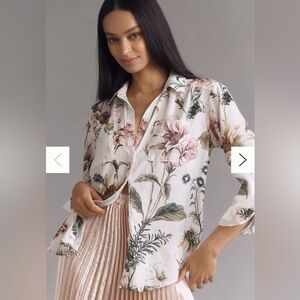 Anthropologie Relaxed Oversized Boho Floral Button Down Shirt, size L